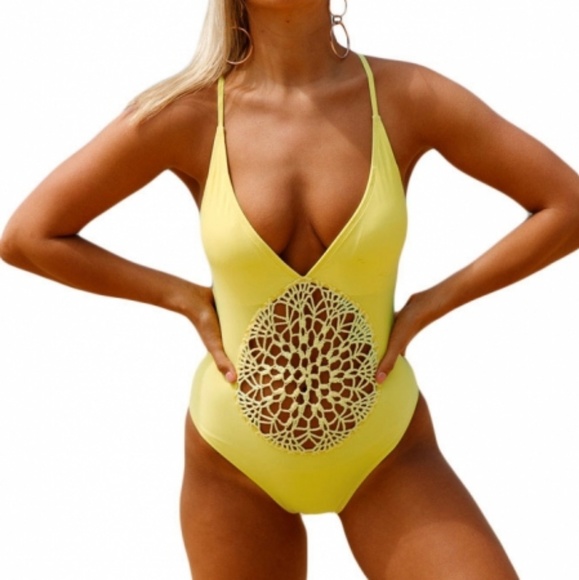 Starlights fashion Other - Yellow Crochet Front One Piece Bathing Suit